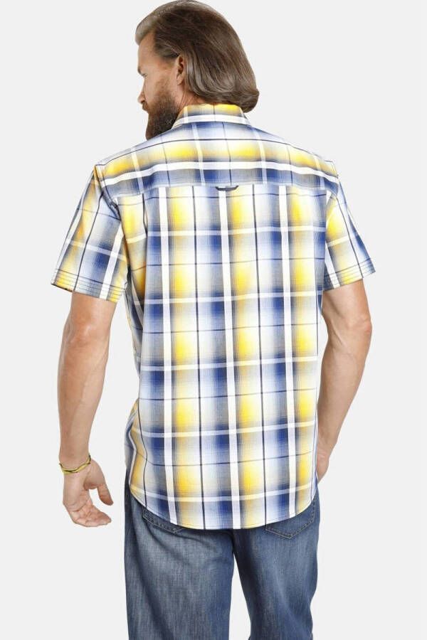 Jan Vanderstorm geruit loose fit overhemd JARLE Plus Size donkerblauw geel