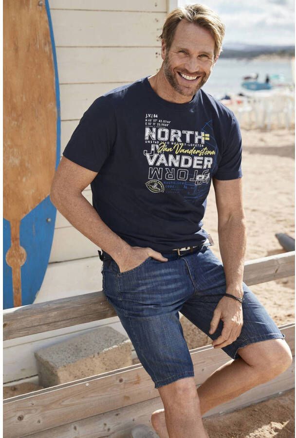Jan Vanderstorm regular fit T-shirt FRIMANN Plus Size met printopdruk donkerblauw