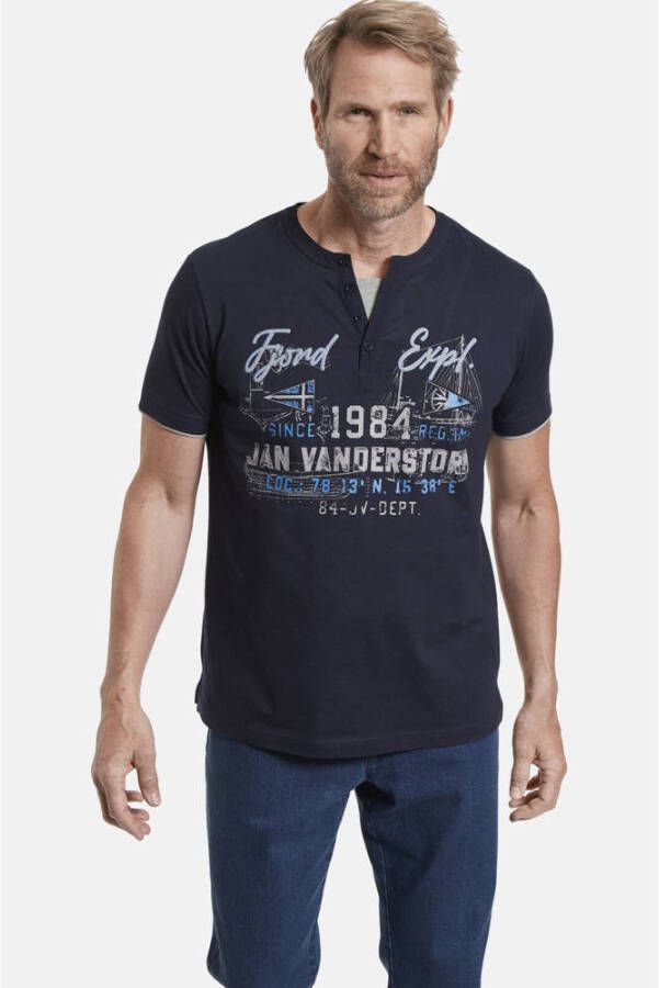 Jan Vanderstorm T-shirt NIELS Plus Size met printopdruk donkerblauw