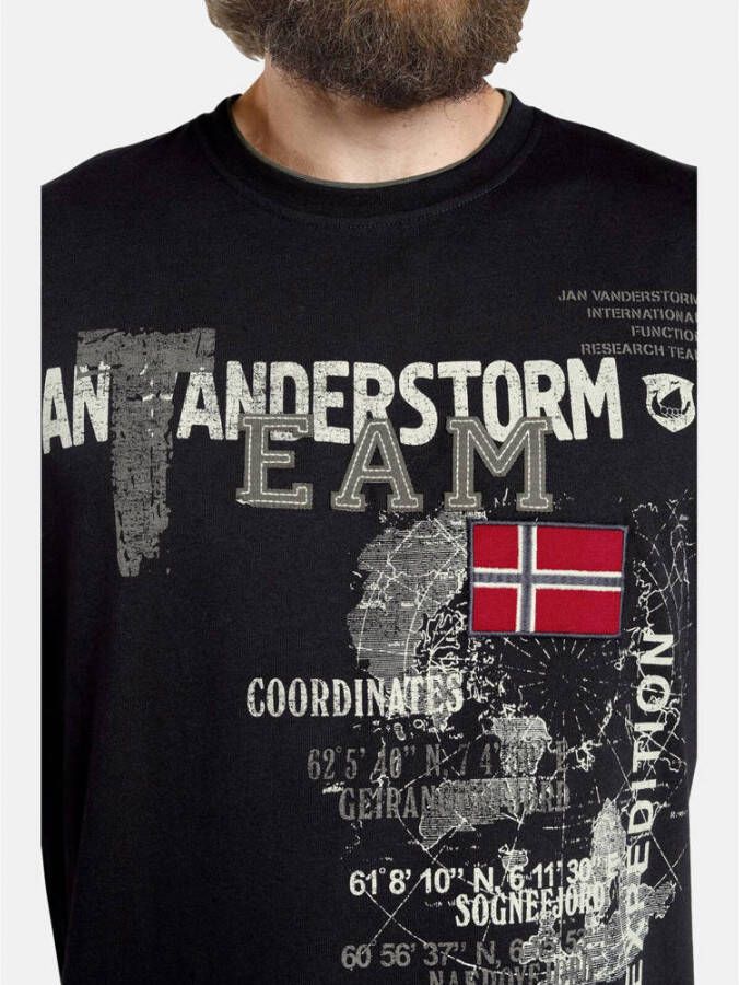 Jan Vanderstorm T-shirt SÖLVE Plus Size met tekst en 3D applicatie zwart