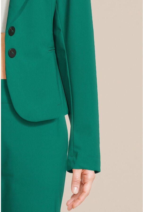 Jane Lushka getailleerde blazer Soloman van travelstof groen - Foto 3
