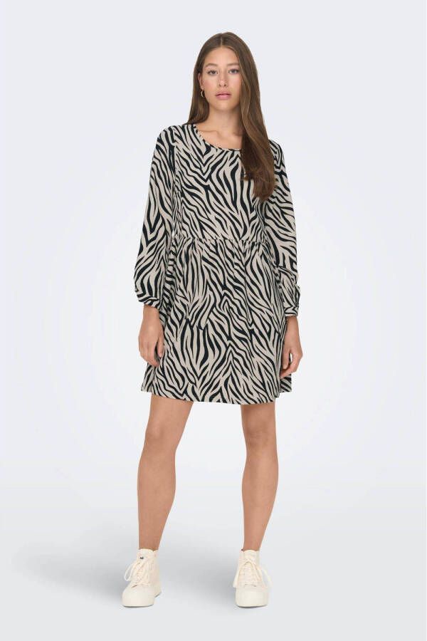 JDY A-lijn jurk LOTUS met zebraprint zwart ecru - Foto 3