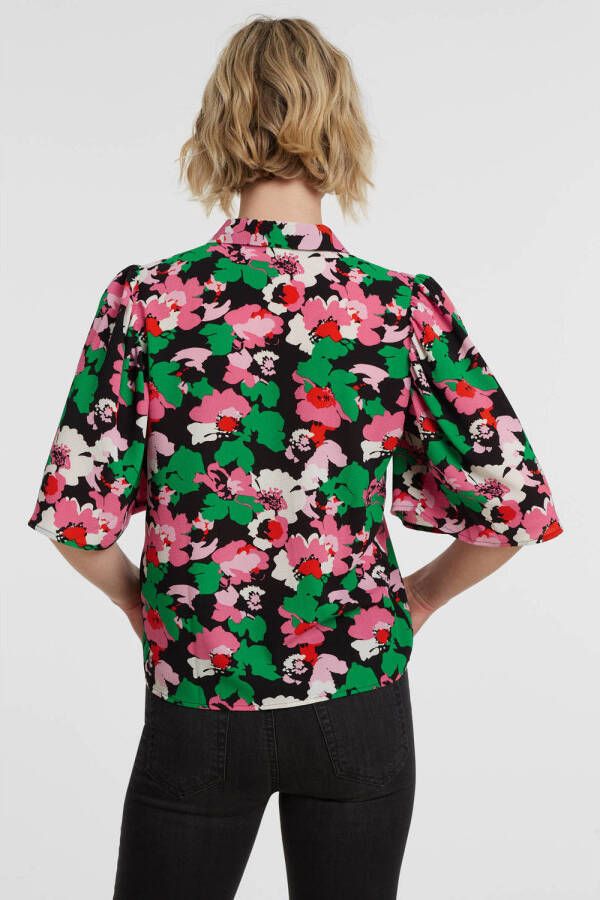 JDY blouse MILA met all over print zwart groen roze