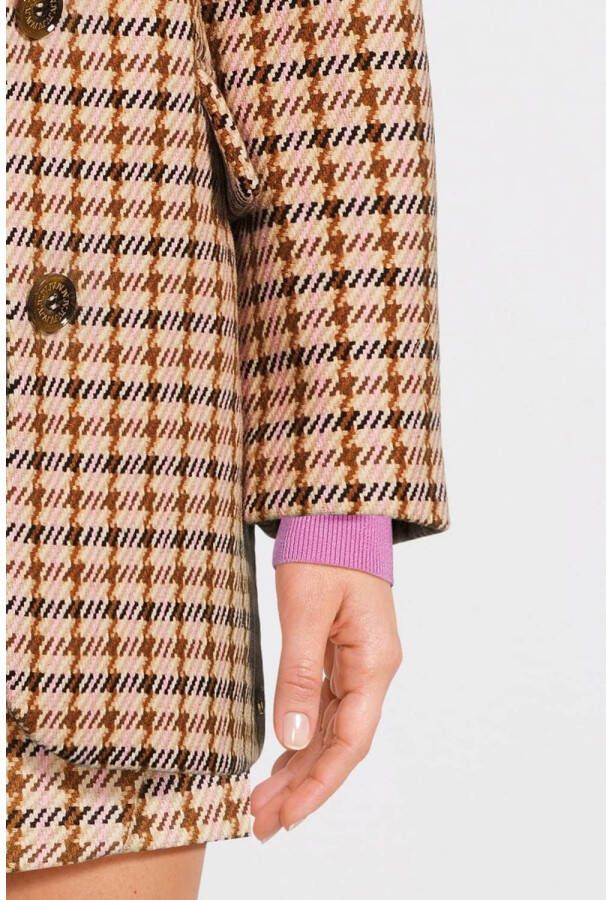 JOSH V geruite rechtvallende blazer Marlot met wol lichtbruin