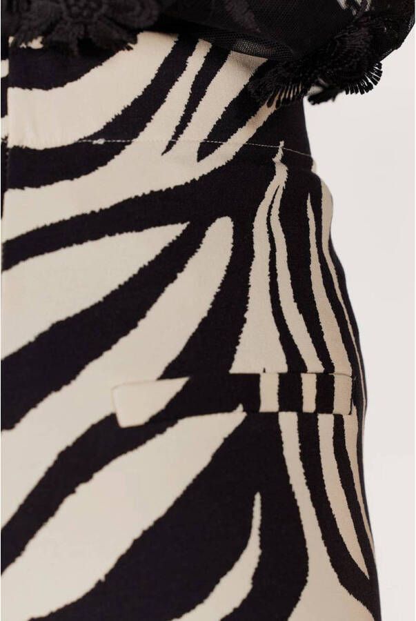 Juffrouw Jansen high waist flared broek Perth met zebraprint zwart beige