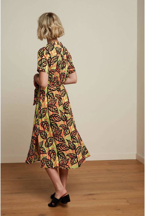 King Louie blousejurk Olive Dress Parra met all over print en ceintuur groen zwart oranje