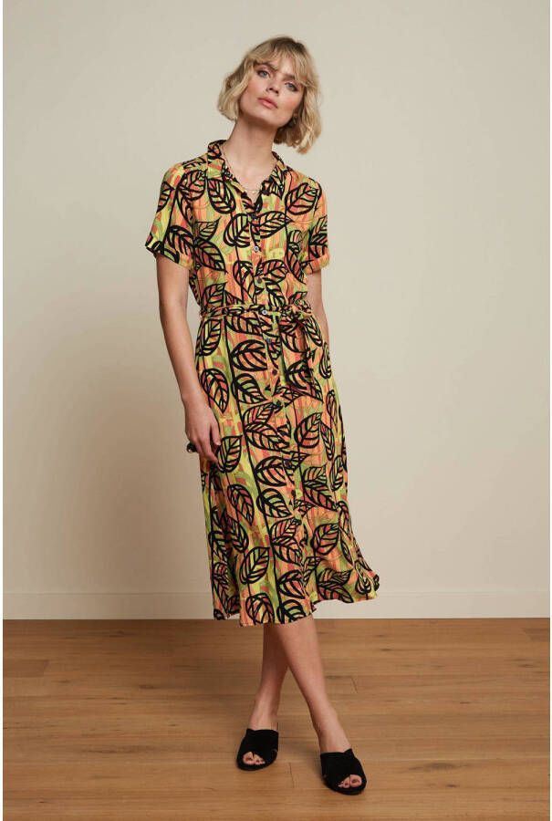 King Louie blousejurk Olive Dress Parra met all over print en ceintuur groen zwart oranje