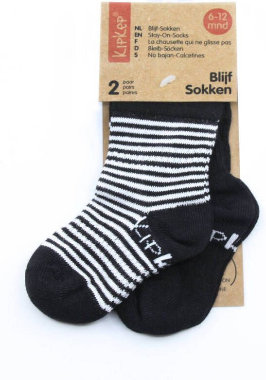 KipKep blijf-sokken 0-12 maanden set van 2 uni streep zwart wit