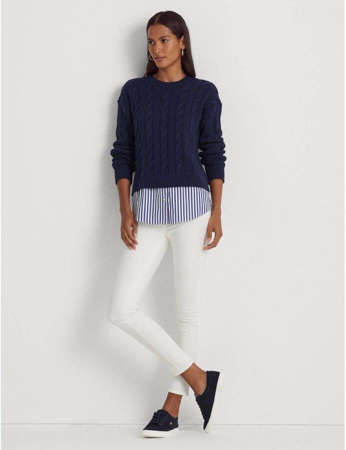 Lauren Ralph Lauren kabeltrui met blouse donkerblauw