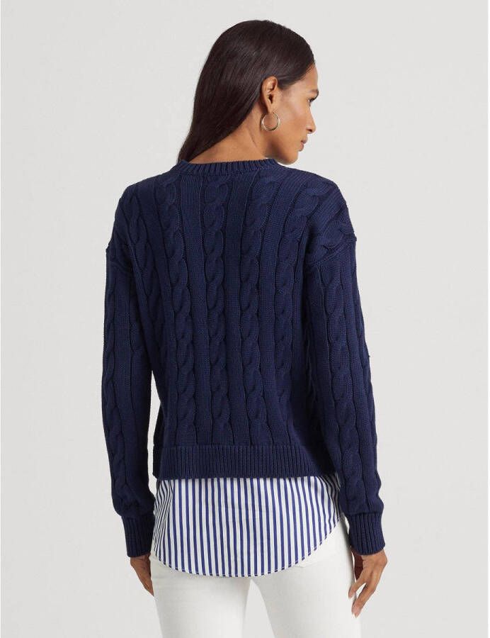 Lauren Ralph Lauren kabeltrui met blouse donkerblauw
