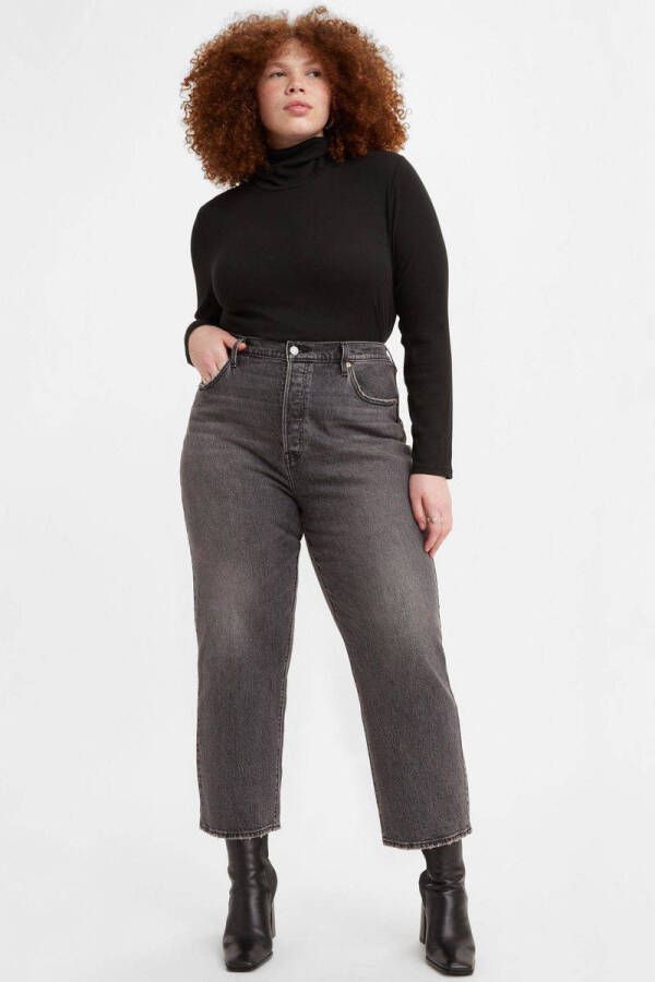 Levi's Plus Ribcage cropped high waist straight fit jeans black worn in