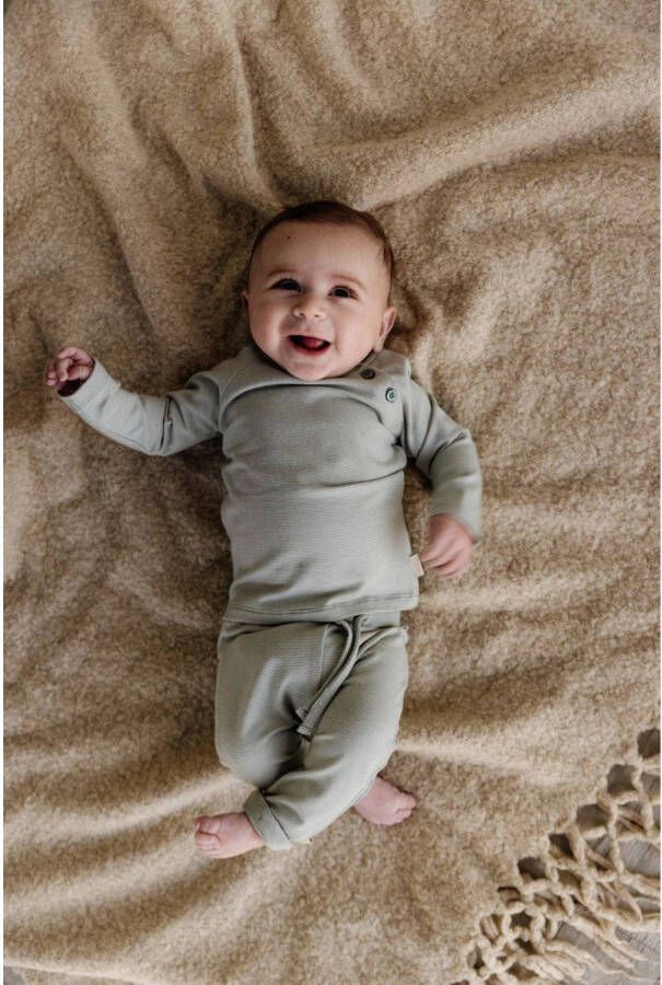 LEVV baby gestreepte longsleeve LNERONOS van katoen zachtgroen