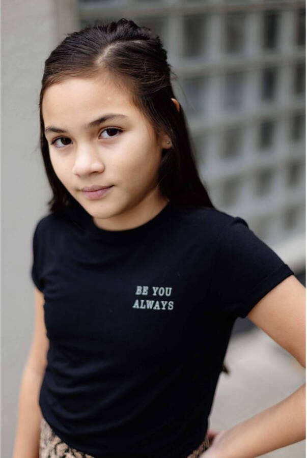 LEVV Girls T-shirt Thalita met tekst antraciet