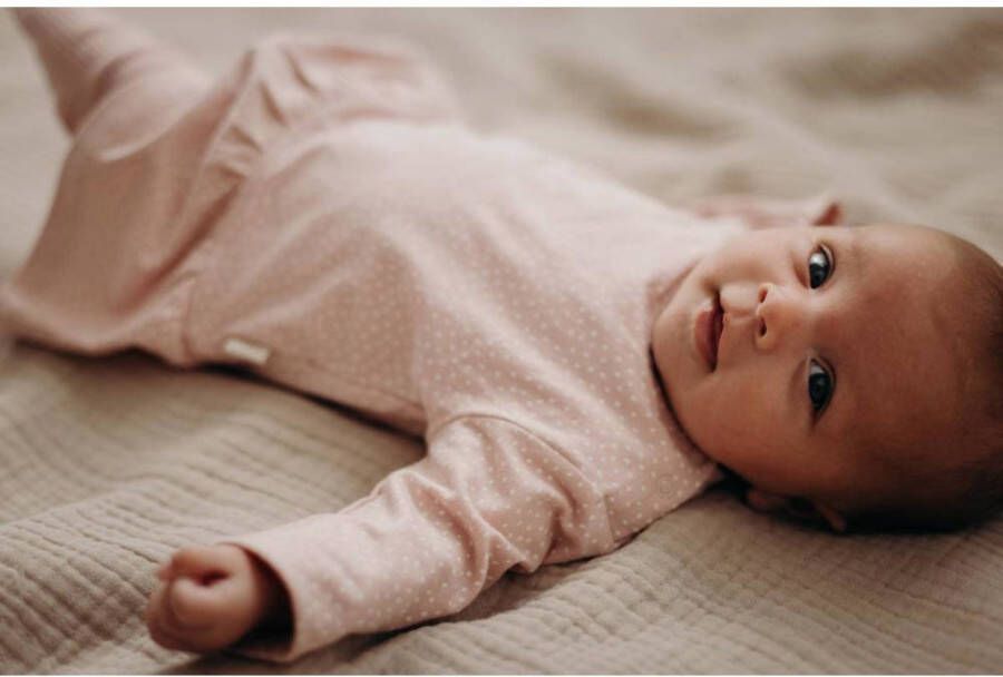 LEVV newborn baby jurk LNARANOS met stippen en volant zachtroze wit