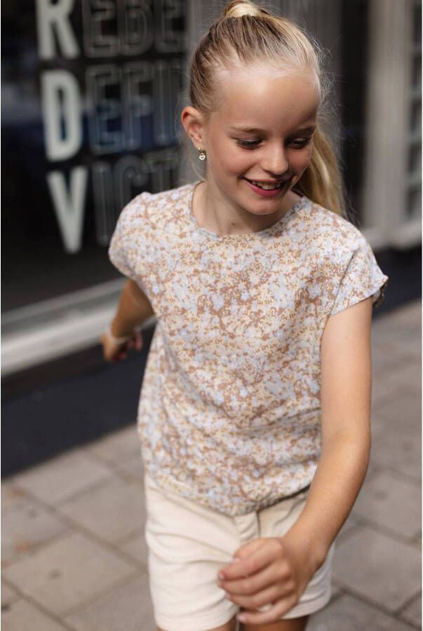 LEVV top LDJADA met all over print zand beige lichtblauw