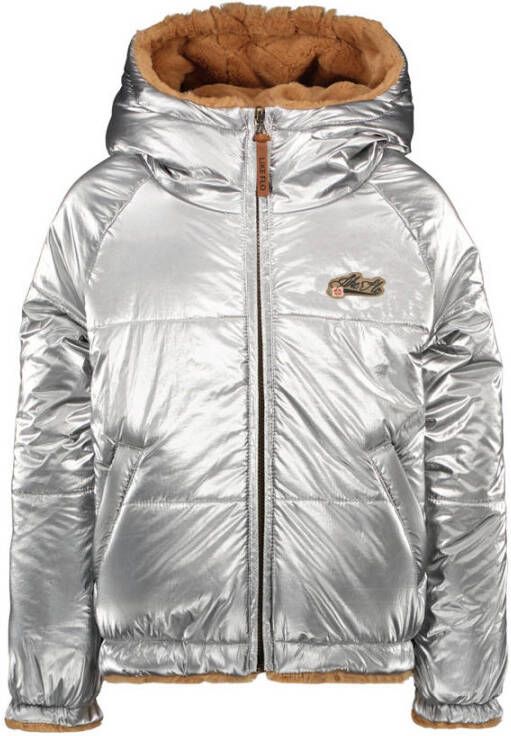 Like Flo reversible gewatteerde imitatiebont winterjas zilver camel