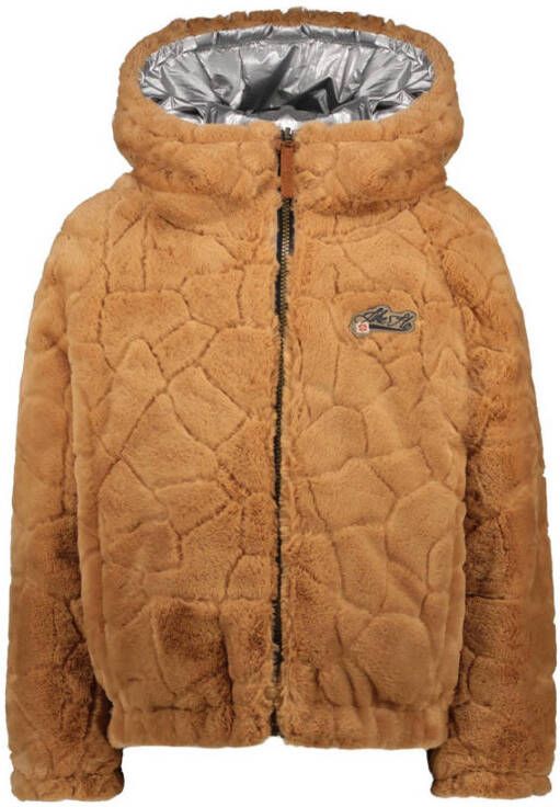 Like Flo reversible gewatteerde imitatiebont winterjas zilver camel