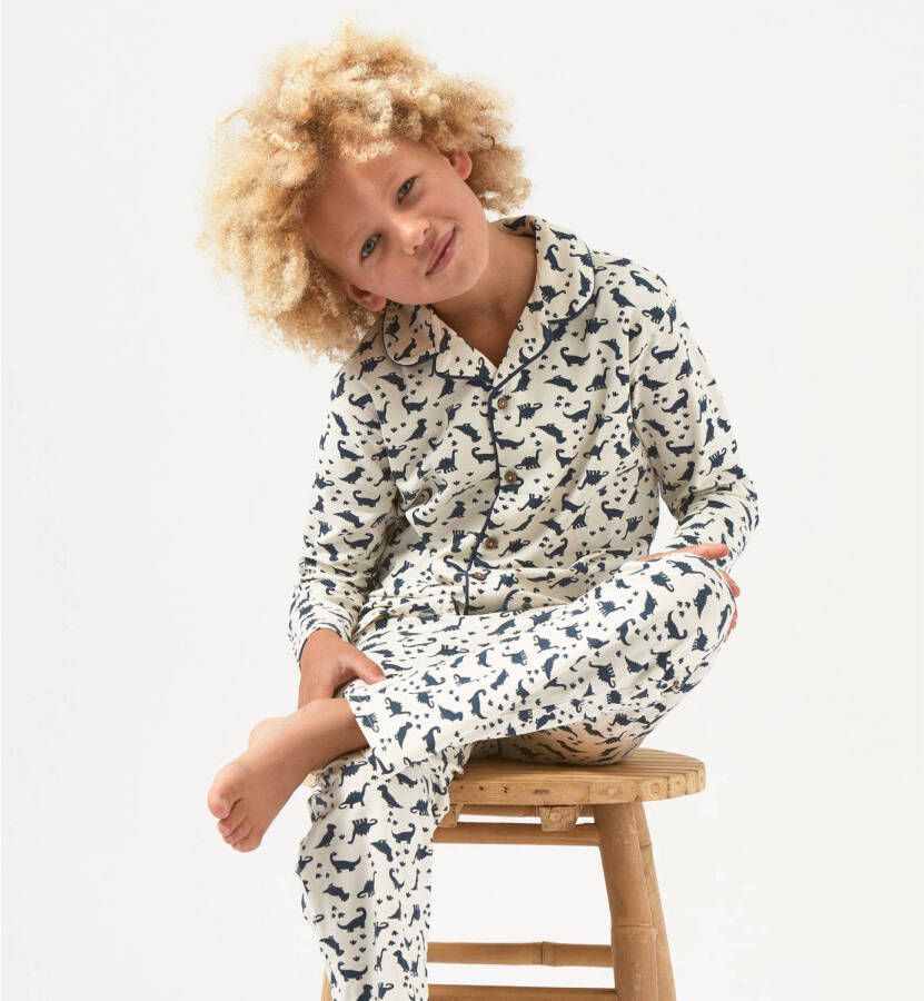 Little Label pyjama met all over print wit donkerblauw Jongens Stretchkatoen Reverskraag 110 - Foto 3