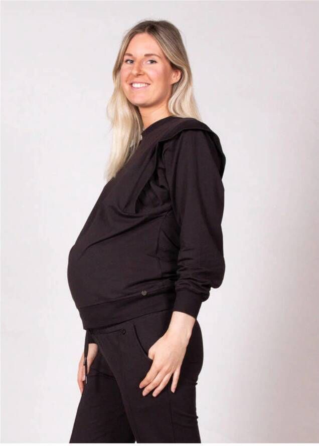 Love2wait zwangerschaps- en voedingssweater donkerbruin Trui Dames Stretchkatoen Ronde hals XS - Foto 2