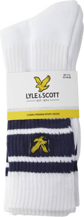 Lyle & Scott sokken Grant met streep set van 3 wit