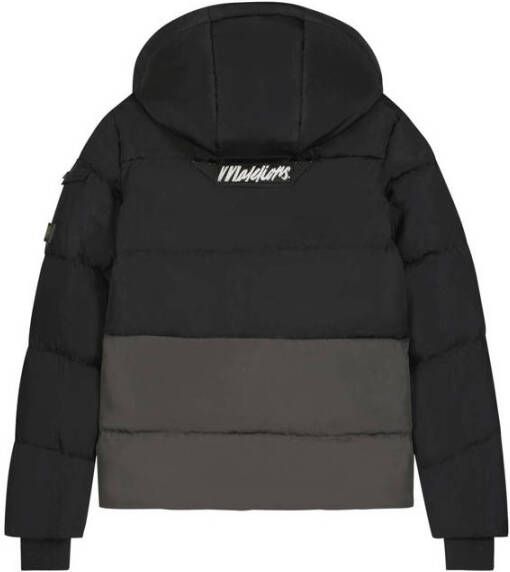 Malelions gewatteerde winterjas met logo zwart grijs