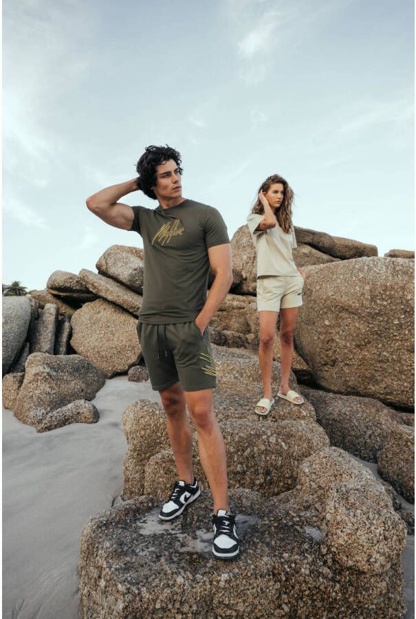 Malelions slim fit T-shirt met logo army yellow