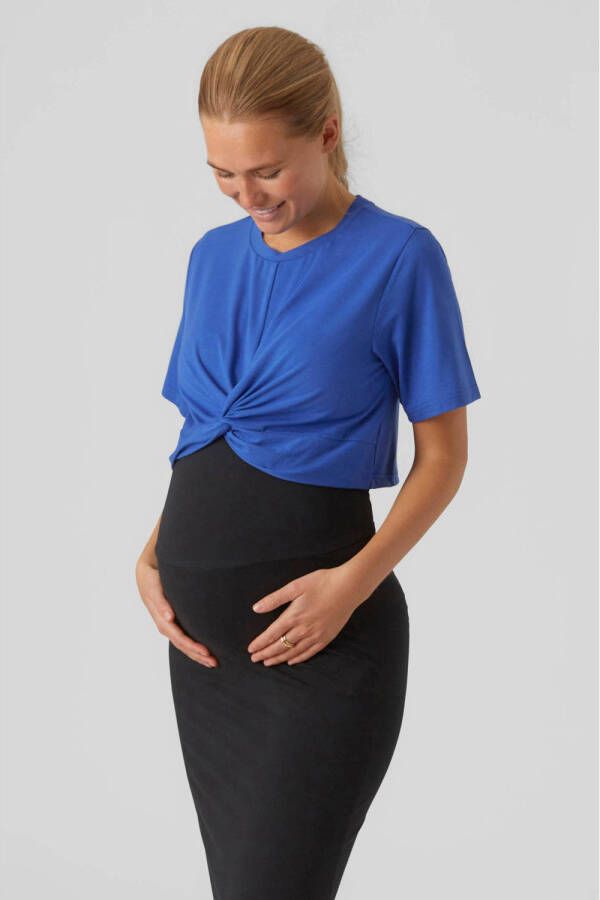 MAMALICIOUS crop zwangerschapstop MLMACY van gerecycled polyester kobaltblauw