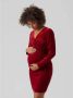 Mamalicious fluwelen zwangerschapsjurk MLSANDRA rood Dames Fluweel V-hals XL - Thumbnail 2