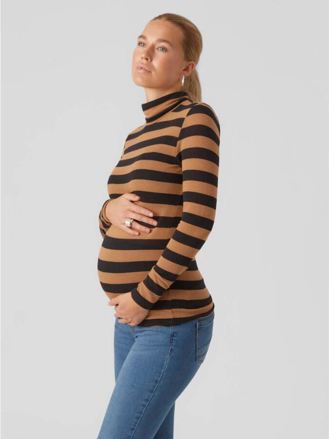 MAMALICIOUS gestreepte zwangerschapstop MLNELLIE van gerecycled polyester zwart oranje