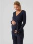 Mamalicious ribgebreide zwangerschaps- en voedingstop MLANNETTE van gerecycled polyester donkerblauw Dames Gerecycled polyester (duurzaam) V-hals XL - Thumbnail 4