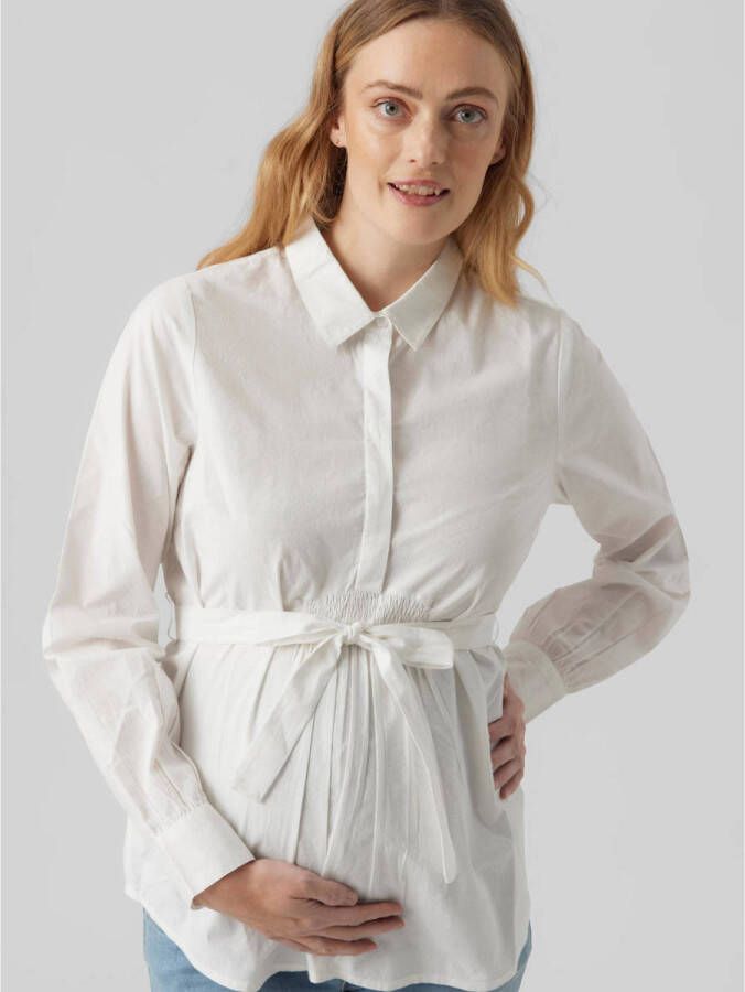 MAMALICIOUS zwangerschapsblouse MLLETICIA met ceintuur wit