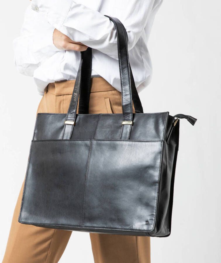 Manfield leren shopper zwart