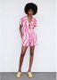 Mango high waist straight fit short met linnen en grafische print roze zand - Thumbnail 2