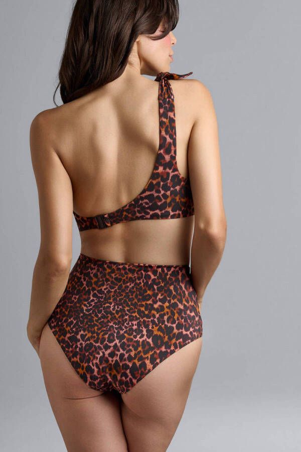 marlies dekkers voorgevormde one shoulder crop bikinitop Jungle Diva donkerbruin oranje