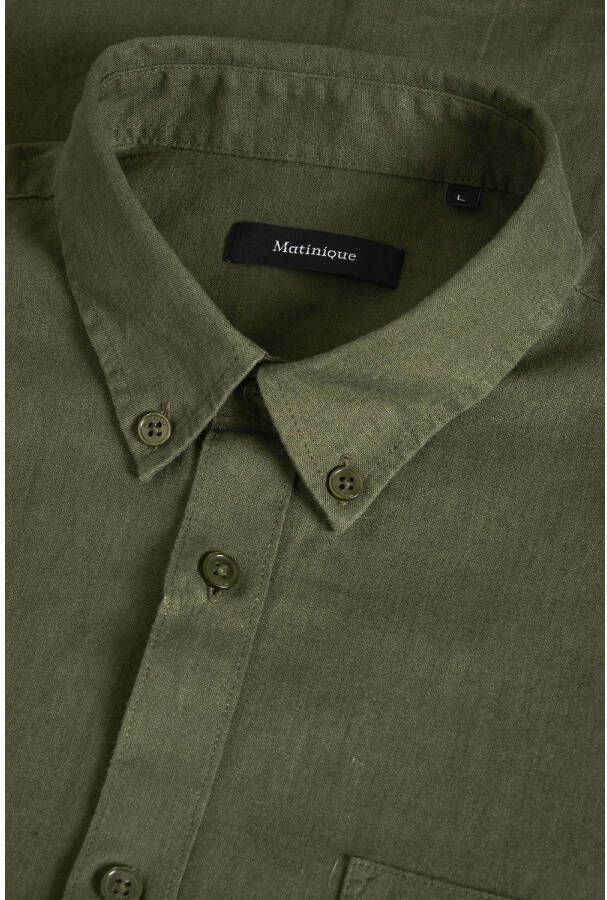 Matinique regular fit overhemd MAtrostol BD met linnen olive night