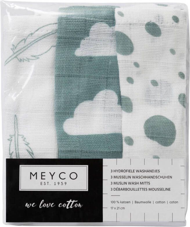Meyco hydrofiele baby washandjes (set van 3) jade wit