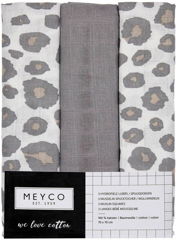 Meyco hydrofiele doek set van 3 panter grijs