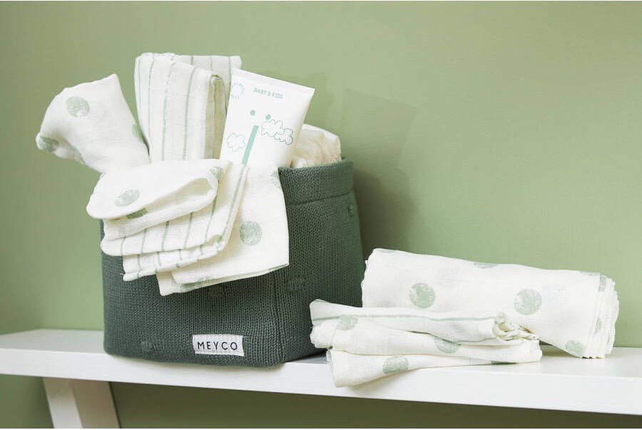 Meyco hydrofiele luier Dot Stripe set van 3 soft green 70x70cm