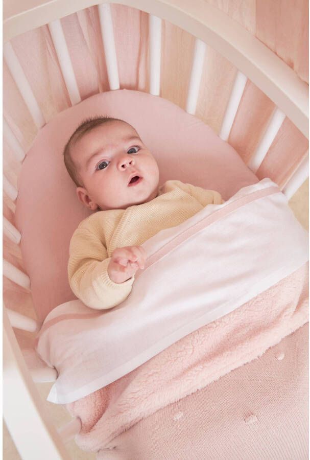 Meyco reversible baby ledikantdeken Mini Knots Teddy 100x150 cm Soft Pink