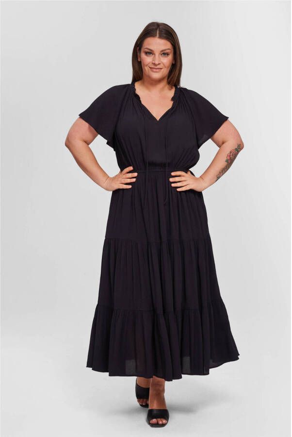 Miljuschka by Wehkamp maxi jurk met strikdetail zwart