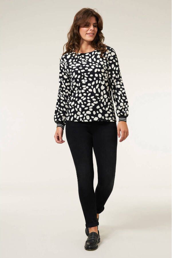 Miss Etam Regulier sweater Lyra met all over print zwart wit