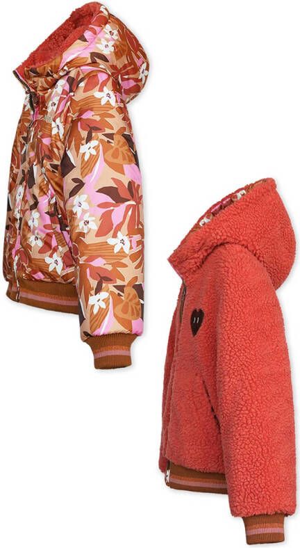 Moodstreet reversible winterjas met teddy oranje bruin roze