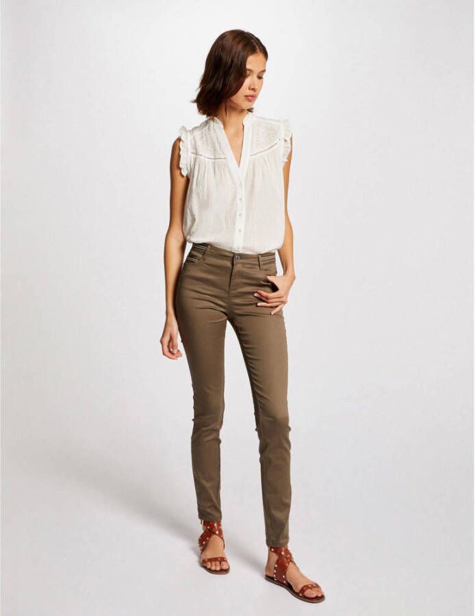 Morgan coated slim fit broek kaki