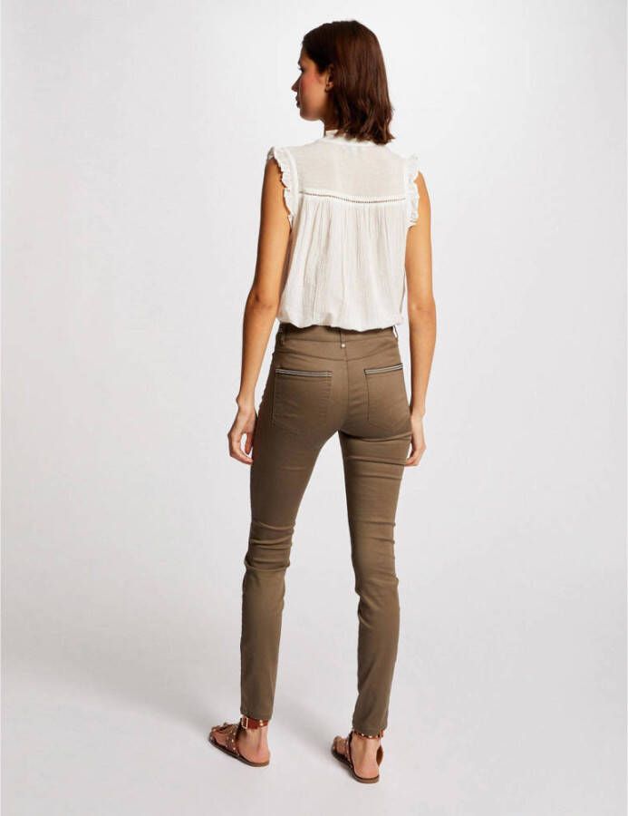 Morgan coated slim fit broek kaki