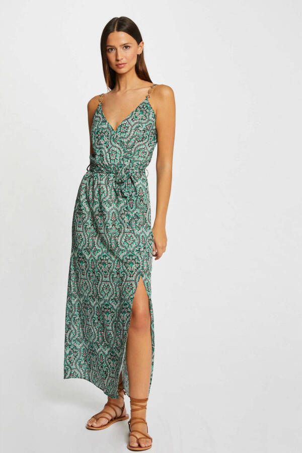 Morgan maxi jurk met paisleyprint en ceintuur groen - Foto 2