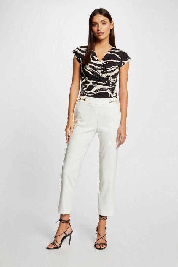 Morgan overslag top met all over print en plooien zwart wit