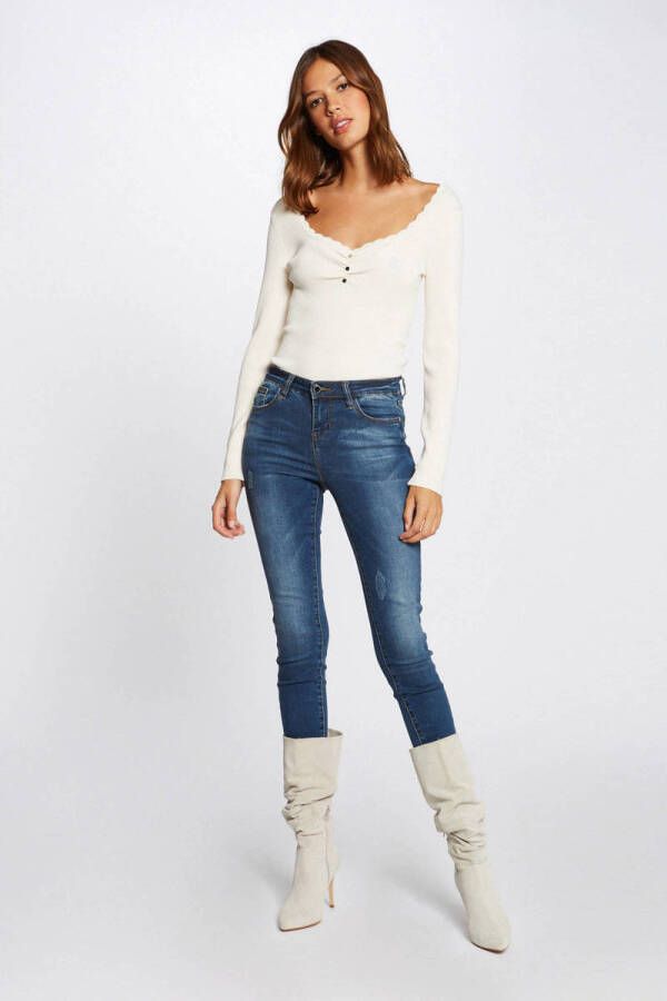 Morgan ribgebreide longsleeve met kant gebroken wit