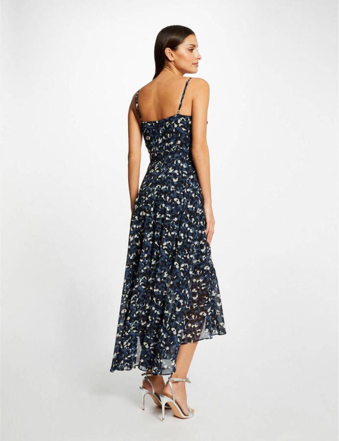 Morgan semi-transparante jurk met all over print en ruches blauw zwart