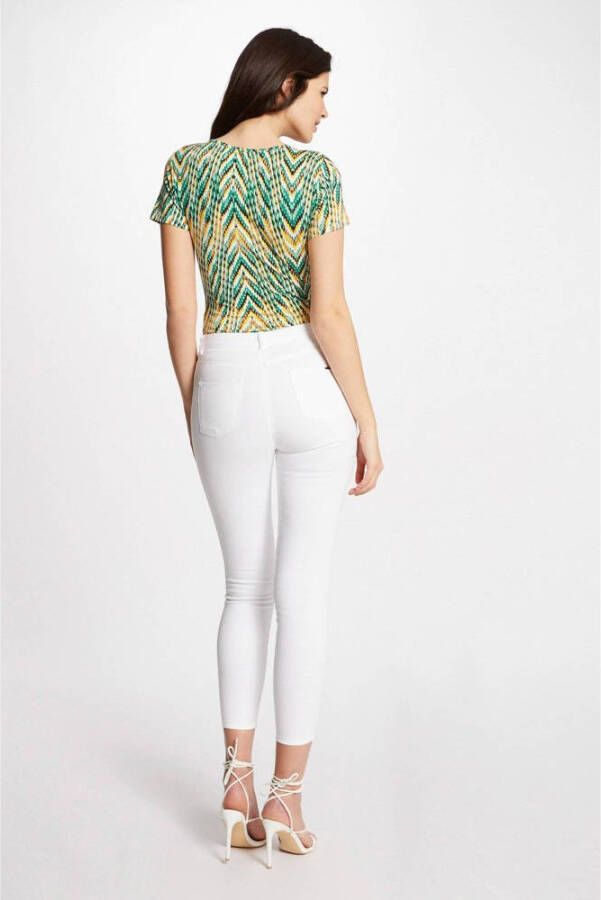 Morgan top met all over print en overslag detail groen zwart geel