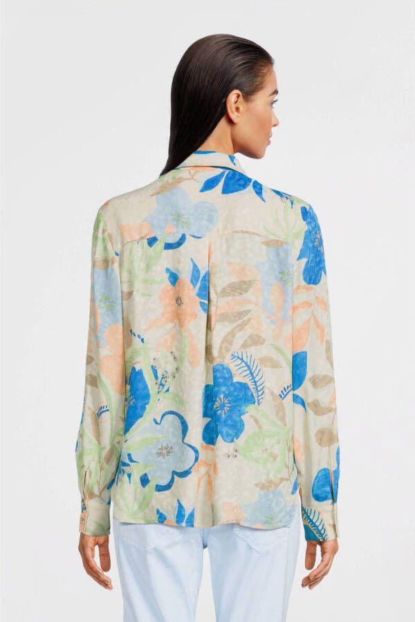 Mos Mosh gebloemde geweven blouse Taylor Botanic ivoor blauw zalm